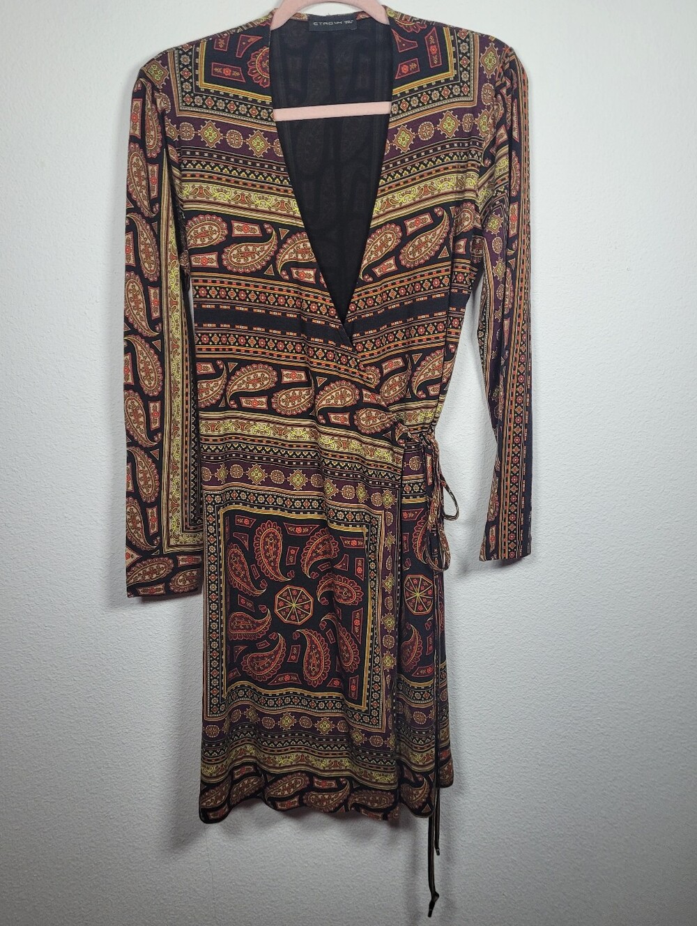 ETRO Milano Paisley Wool Blend Wrap Dress IT 44 US 8 Long Sleeve Made in Italy